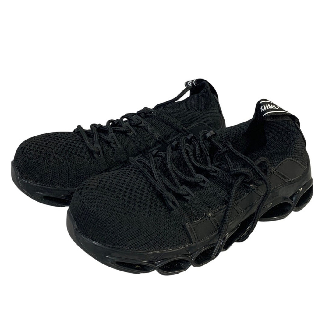 Dykhmily Mens 6.5 Black Sneakers Steel Toe Lace Up Closed Slip Resistant Shoes