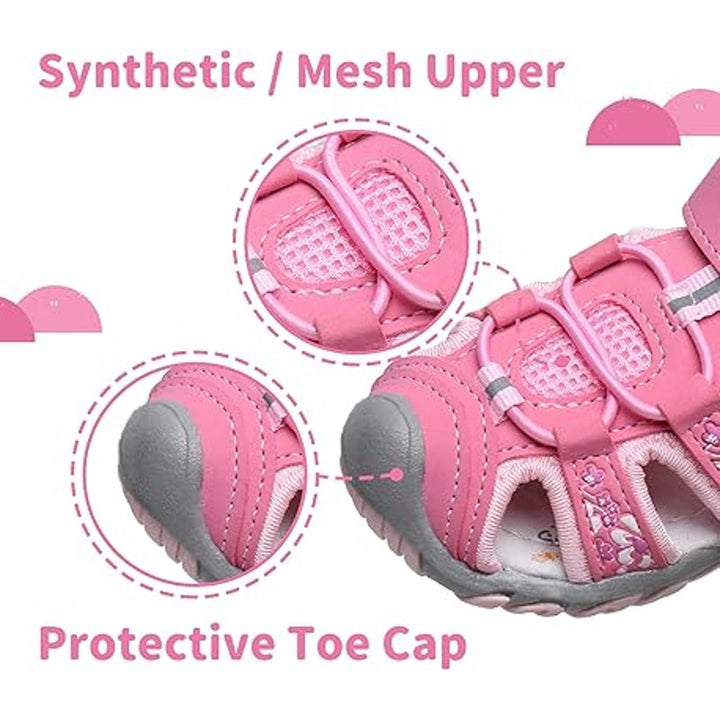 Apakowa Toddler Girls Size 9 Pink Hook Loop Soft Sole Closed Toe Sandals Shoes