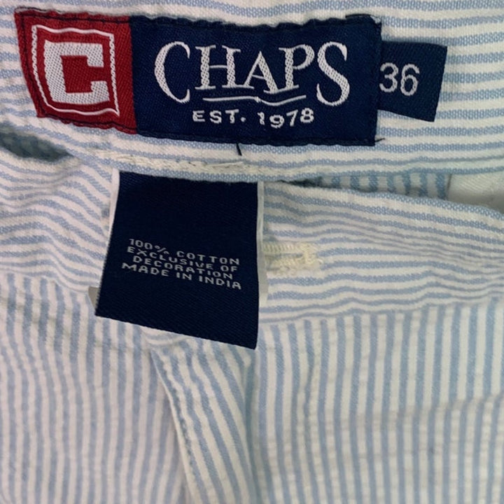 NWT New Chaps Mens Size 36 100% Cotton Seersucker Striped Shorts w Pockets