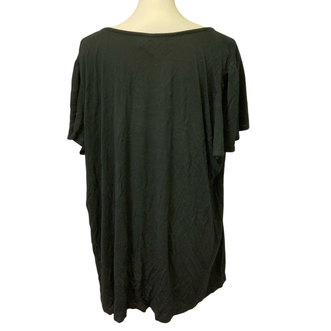 Just My Size Womens 4X Flowy Scoop Neck Short Sleeve Black Cotton Blend Blouse