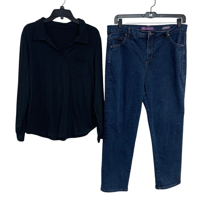Gloria Vanderbilt Womens Large 16W Long Sleeve Collared Shirt Denim Blue Jeans