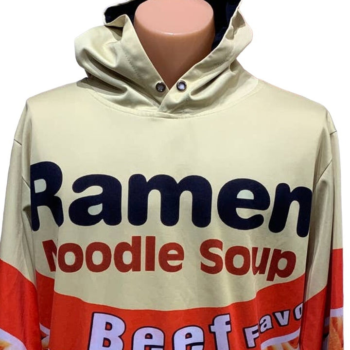 Ramen Noodle Soup Beef Flavor Mens Medium Polyester Blend Hoodie w Front Pockets