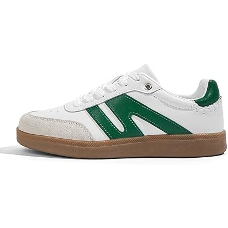 Lucky Step Womens Size 8.5 White Green Faux Leather Lace Up Retro Sneaker Shoes