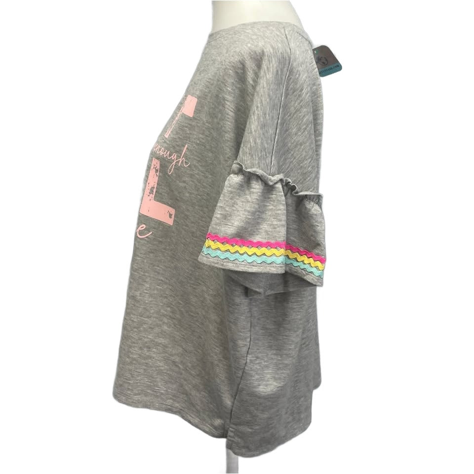 Hand Printed Upcycled Womens XL She Is Me Loved Worthy Enough Bell Sleeve Top