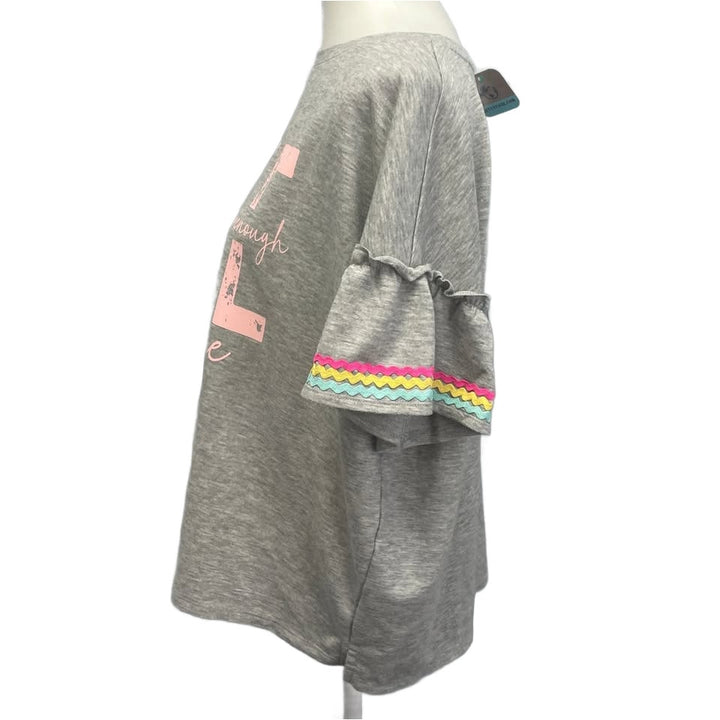 Hand Printed Upcycled Womens XL She Is Me Loved Worthy Enough Bell Sleeve Top
