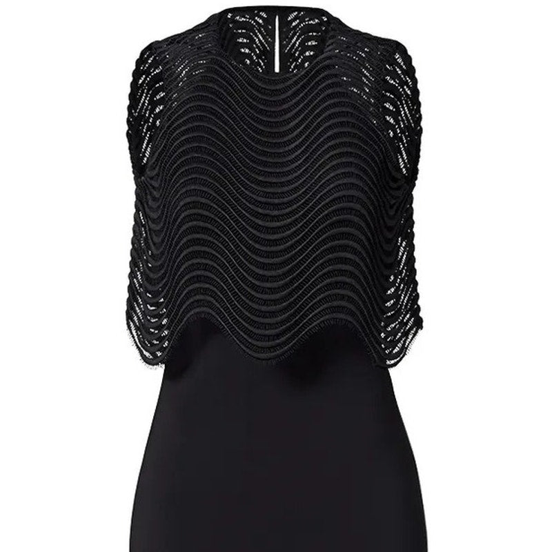 Badgley Mischka Size 12 Black Lace Jennifer Wave Popover Maxi Length Dress Gown