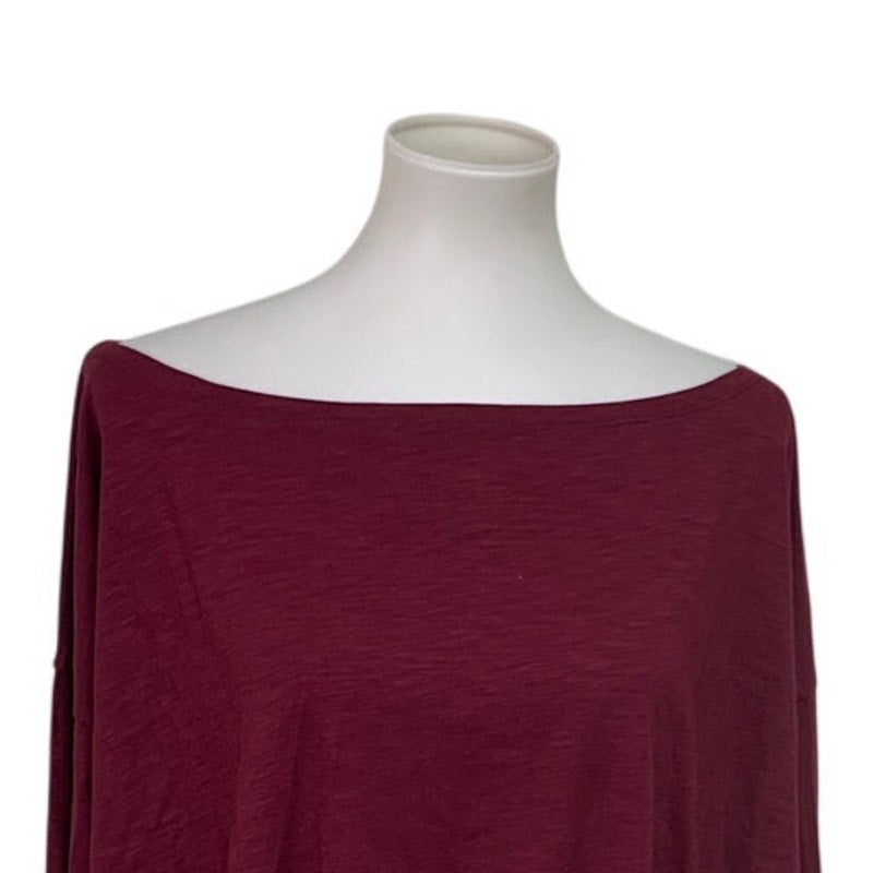 New Aerie Womens Small Long Sleeve Boat Neck Ruched Heathered Berry Top