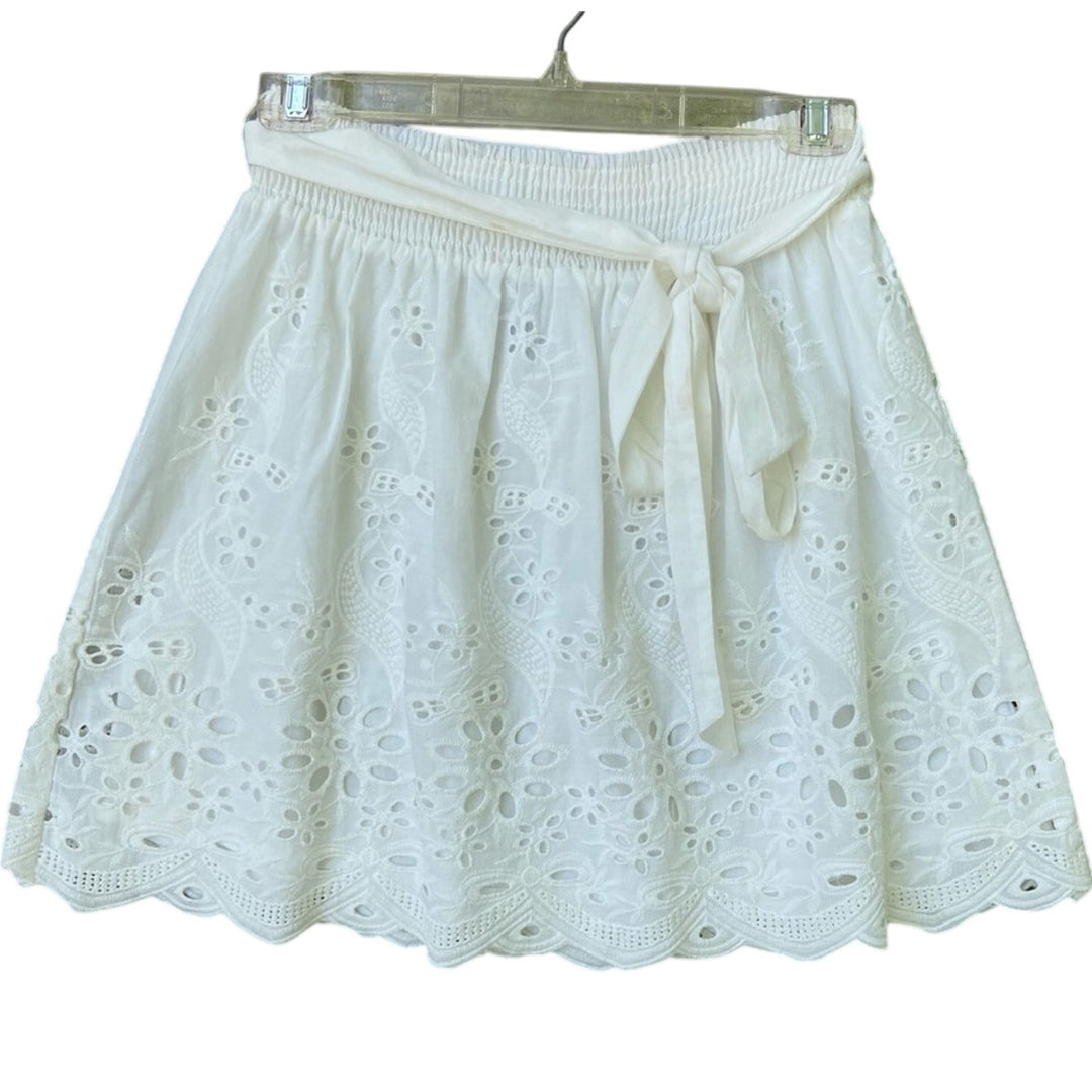 New Tobi Womens Medium White Floral Lace Smocked Waist Layered Mini Skirt w Belt