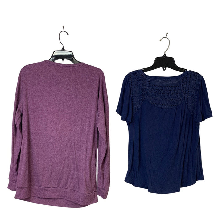 Lot of 2 Rewind Womens Large Purple Navy Lace Long Short Sleeve Tee Shirts euc