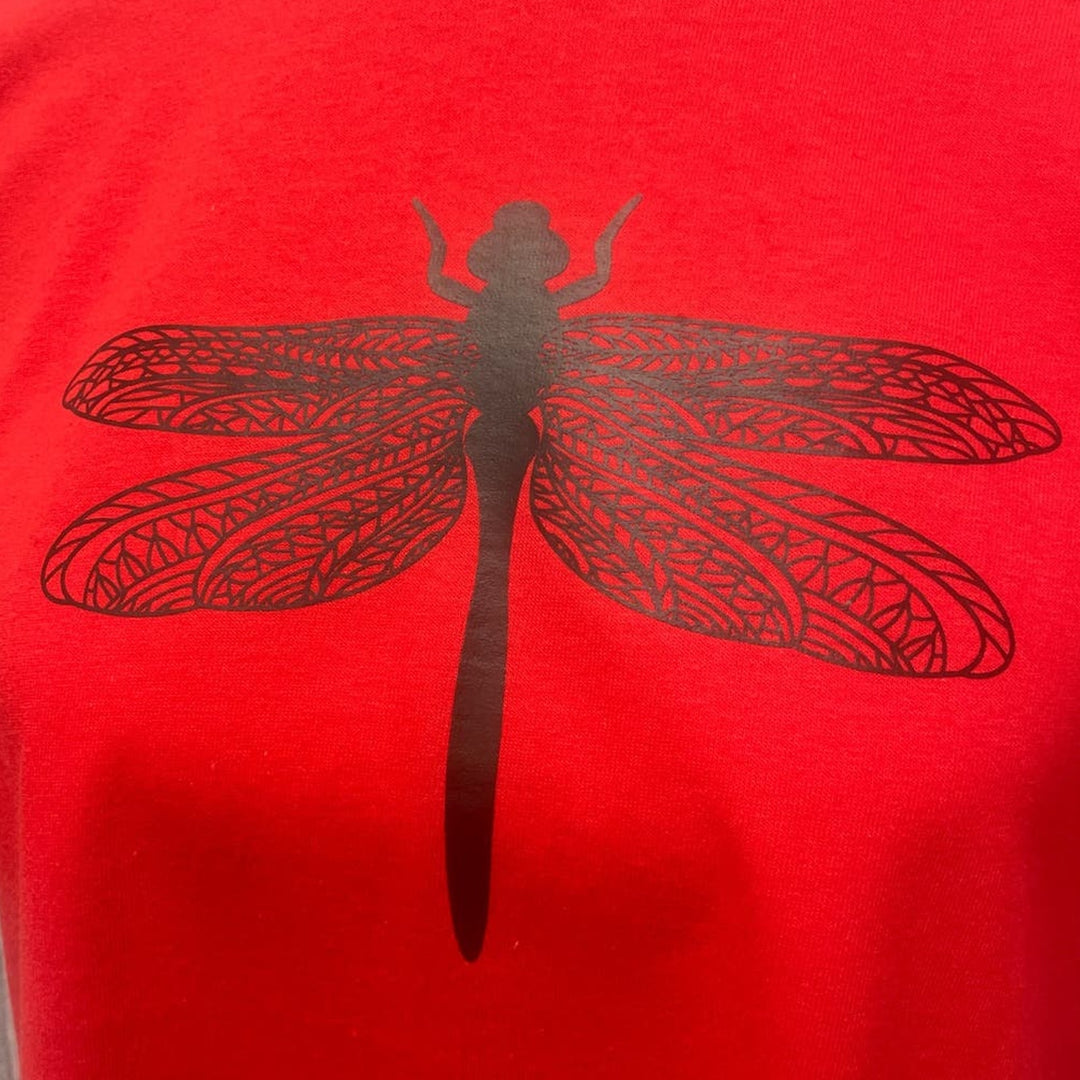 Hand Printed Unisex Small Dragonfly 100% Cotton Crew Neck Short Sleeve Tee
