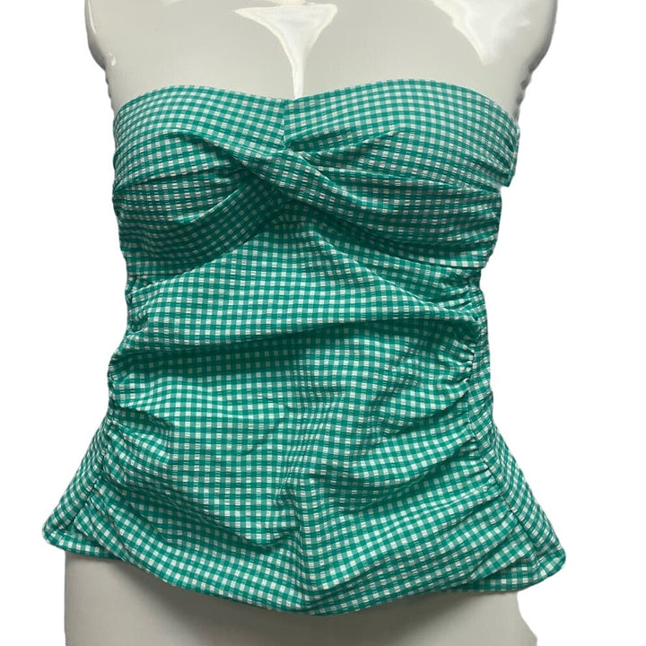 New Draper James Womens Small Detachable Straps Green Gingham Swim Top ONLY