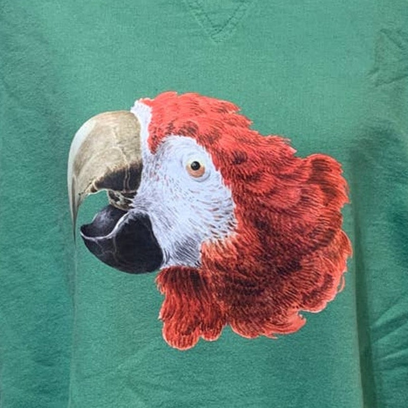 Upcycled Hand Printed 2XL Red Macaw Parrot Ukraine Artist Fundraiser Sweatshirt