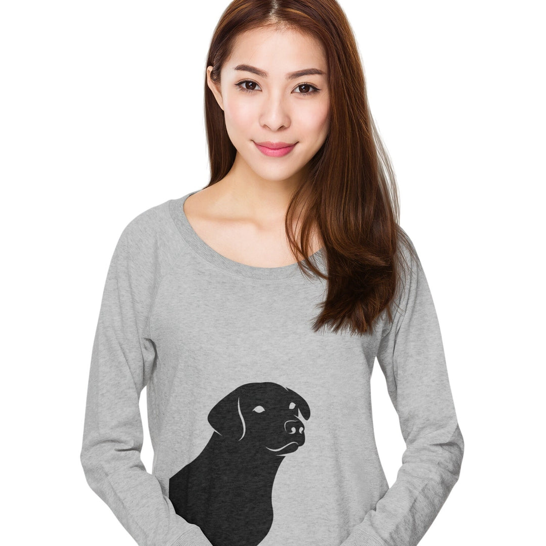 New Hand Printed Womens Gray Black Lab Puppy Dog Long Sleeve Cotton Tee Shirt