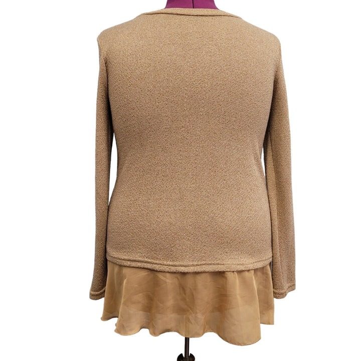 Womens XL Long Sleeve Metallic Gold Glitter Layered Pullover Knit Sweater