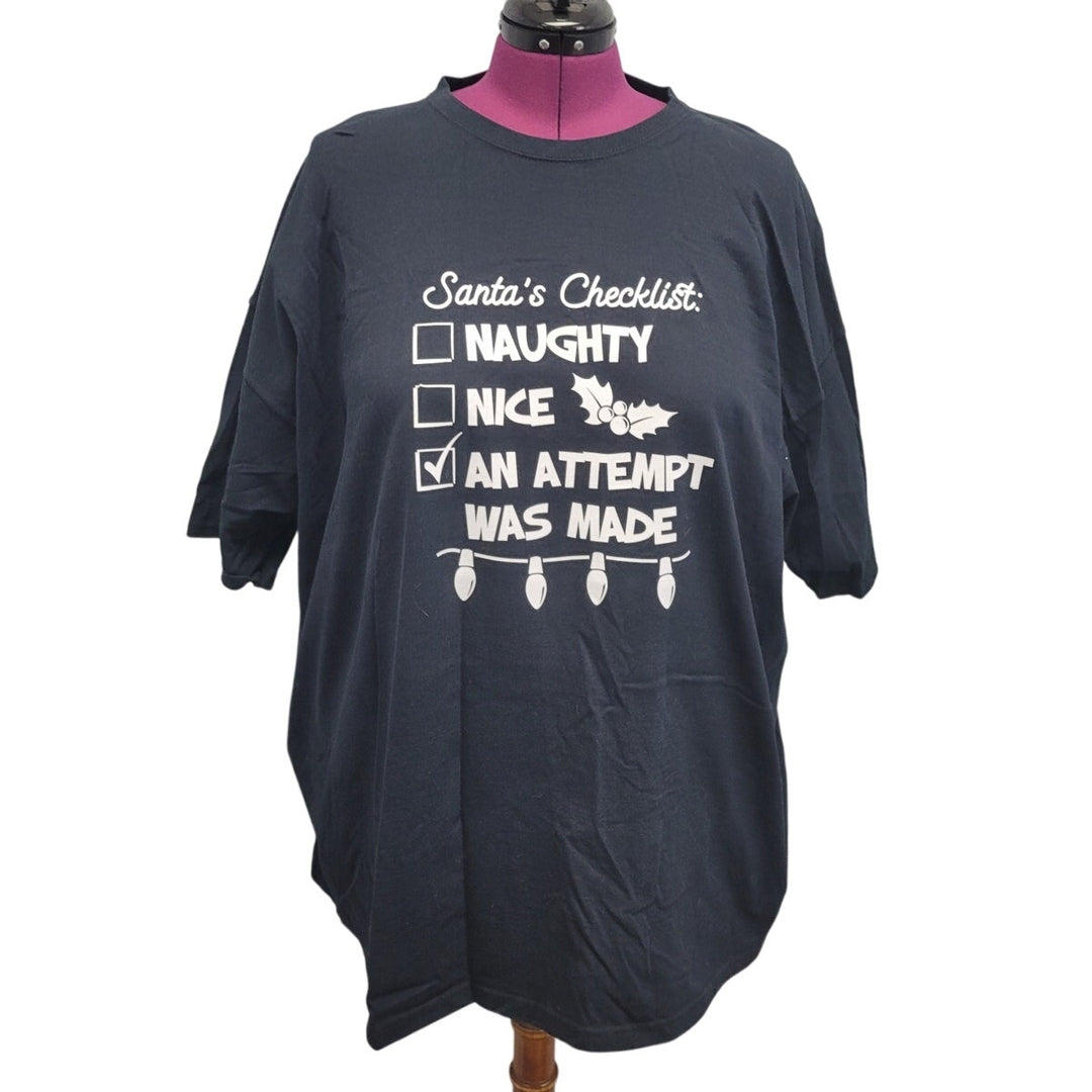 Upcycled Hand Printed Mens 4XL Christmas Santa Checklist Naughty Nice Tee Shirt