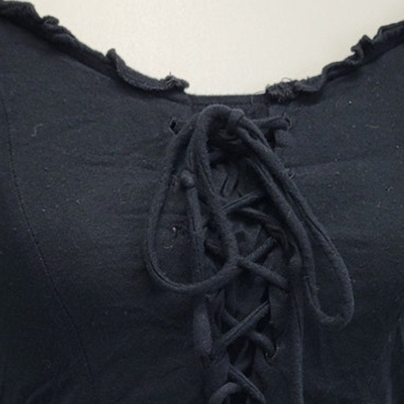 Crave Fame Womens Medium Cropped Scoop Neck Front Lace Up Stretchy Black Top