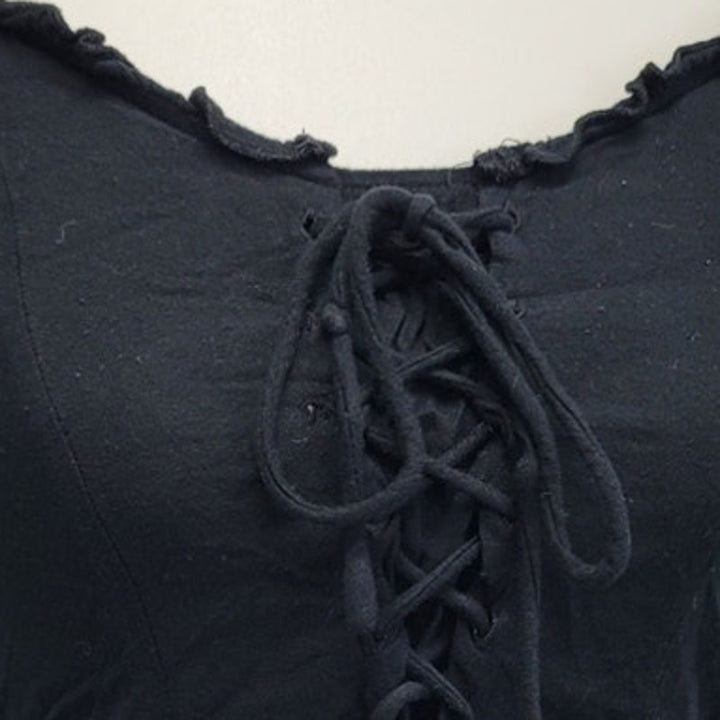 Crave Fame Womens Medium Cropped Scoop Neck Front Lace Up Stretchy Black Top