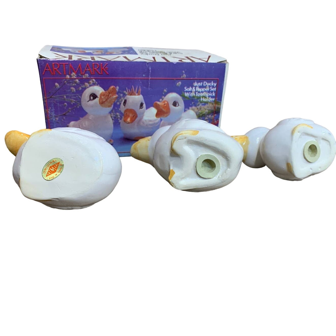 Vintage 1987 Just Ducky Salt &amp; Pepper Shaker Toothpick Holder Ceramic Ducks