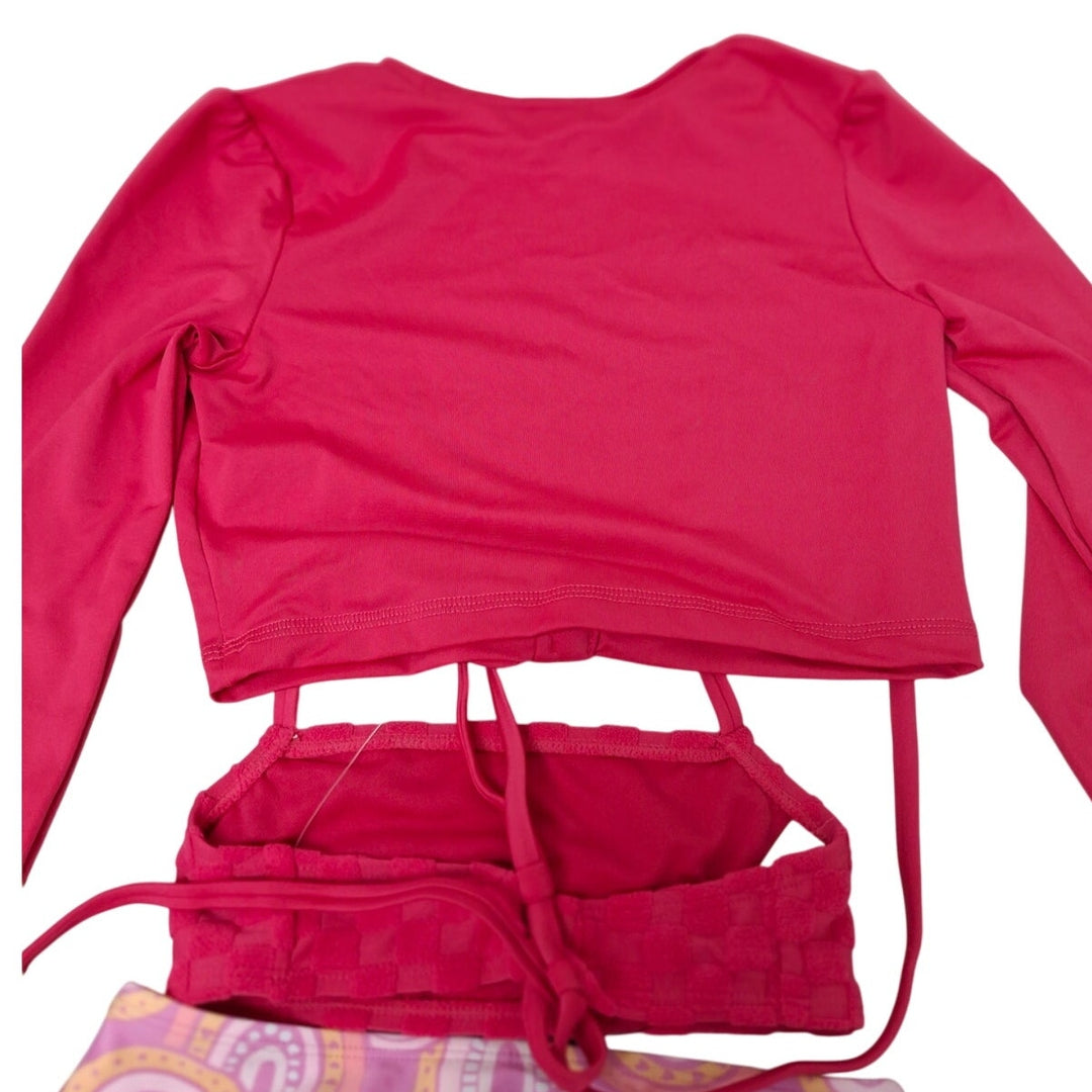 New Art Class Girls Small (6/7) Pink Rainbow 3PC Bikini Cover Top Swim Suit Set