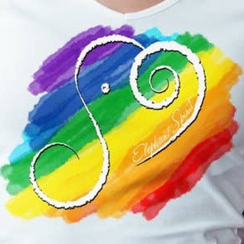 Hand Printed Womens Rainbow Pride Elephant Spirit Performance Tee Shirt