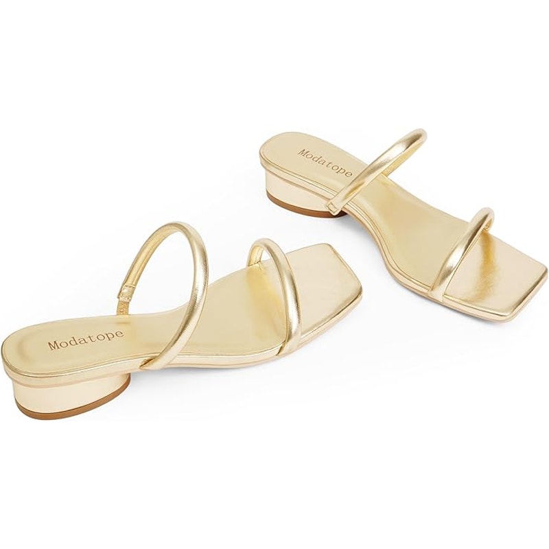 Modatope Womens Size 10 Shiny Gold Square Open Toe 1.75" Heel Sandal Shoes