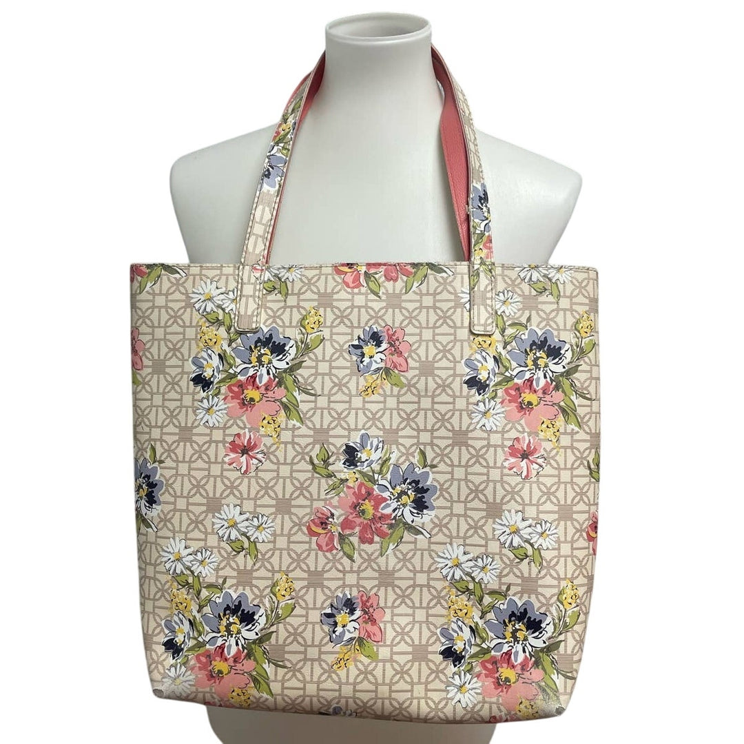 Blue Pink Daisy Flower Floral Trellis Vinyl Double Handle Tote Bag Handbag Purse
