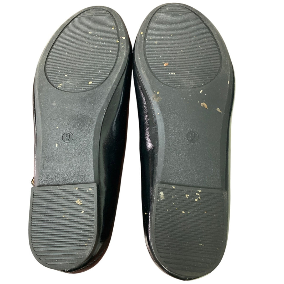 Trary Womens Size 9 Shiny Black Faux Leather Mary Jane Ballet Buckle Flat Shoes