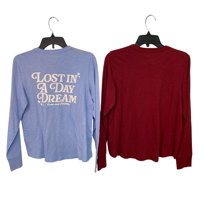 2 New Aerie Womens Small Heathered Lost In a Day Dream Bow Long Sleeve T Shirts