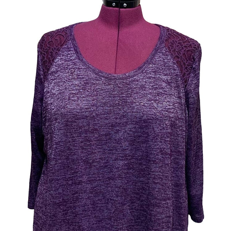 Eyeshadow 3X 3/4 Sleeve Purple Flowy Layered Lace Detail Shiny Comfy Top Blouse