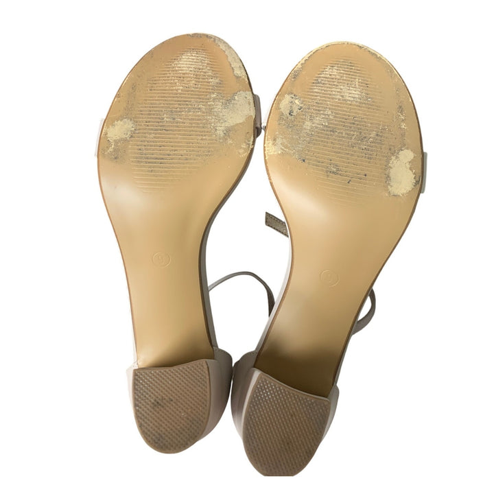 Idifu Womens Size 9 Nude Tan Open Toe Ankle Strap 3" Chunky Heel Sandal Shoes