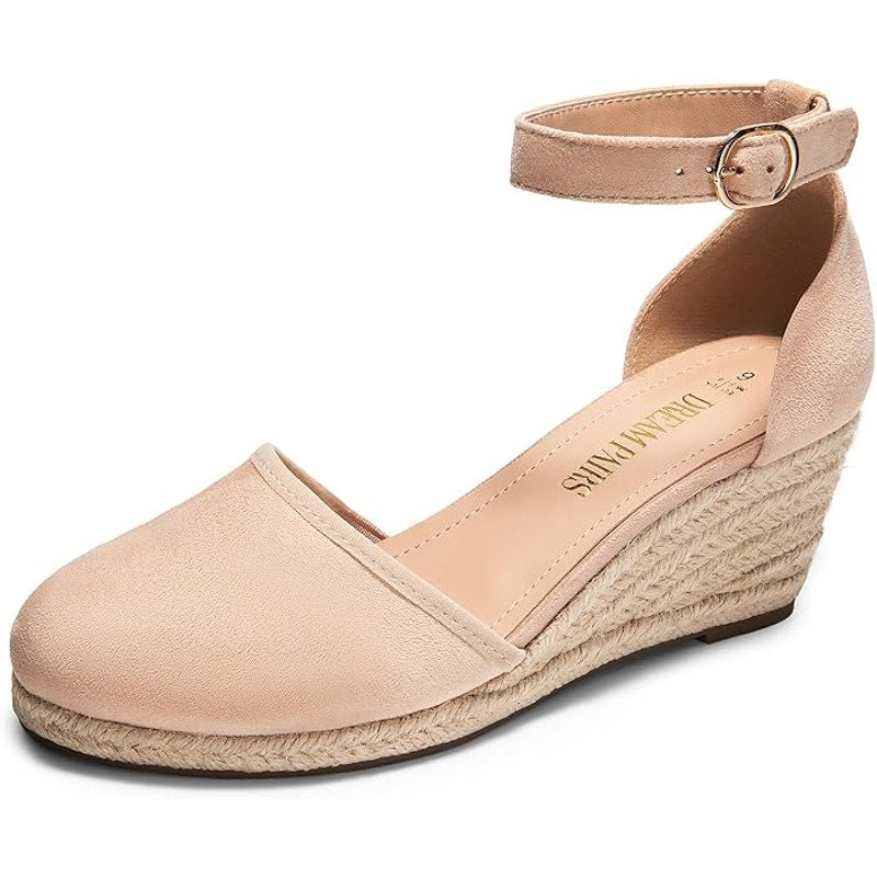 Dream Pairs Womens Size 9 Tan Faux Suede Closed Toe Espadrille Ankle Strap Shoes