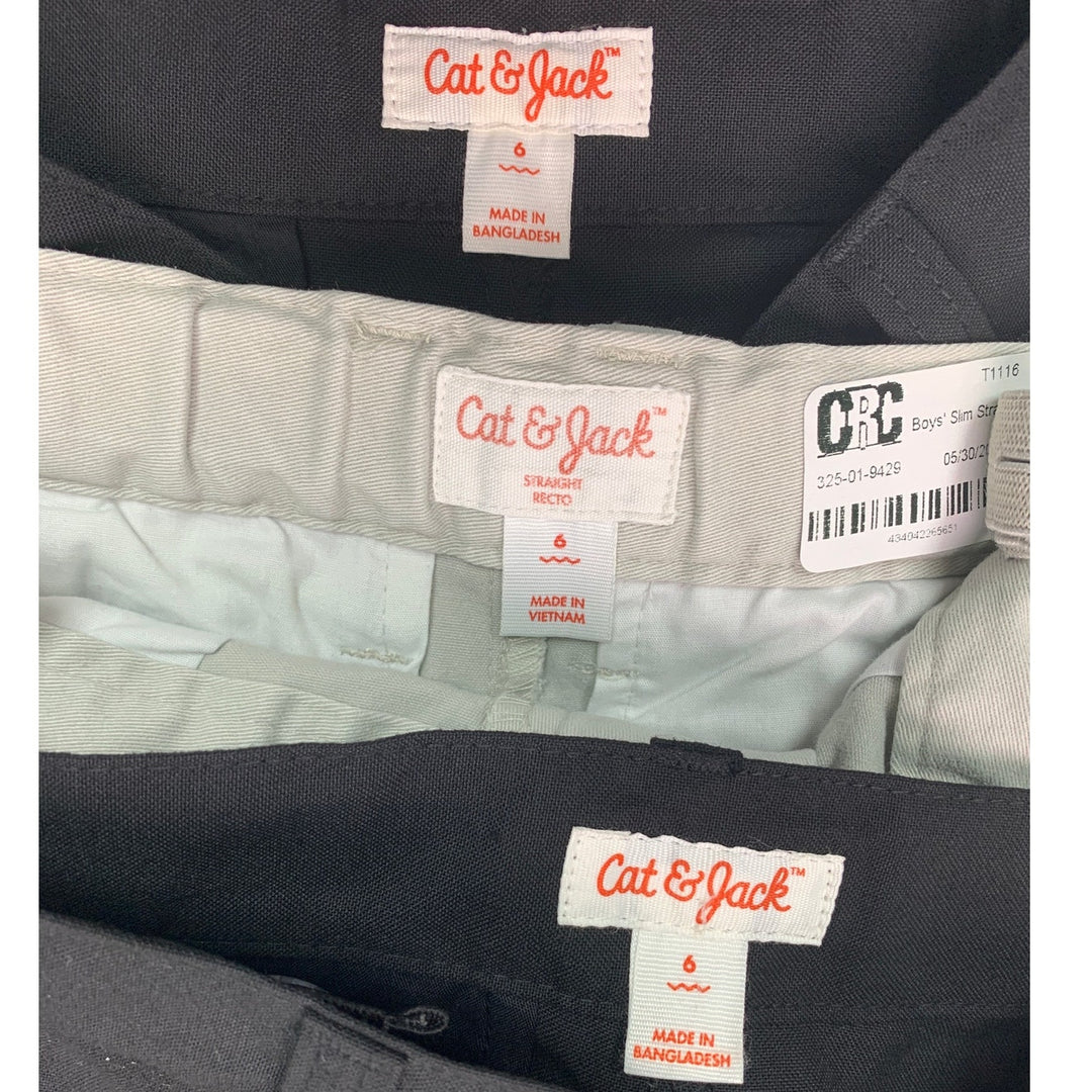 3 New Cat &amp; Jack Boys 6 Adjustable Waist Suit Pants Slim Straight Khakis