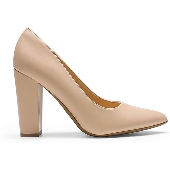 New Dream Pairs Womens Size 7.5 Tan Pointy Toe 4" Block Heel Slip On Pumps Shoes