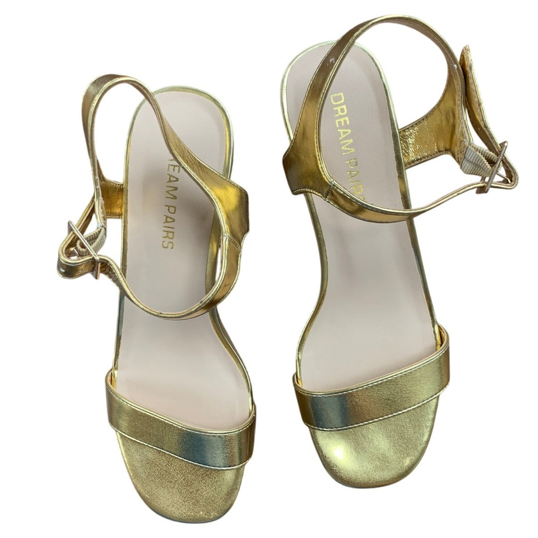 Dream Pairs Womens Size 8 Shiny Gold 3" Platform Chunky Heel Open Toe Shoes