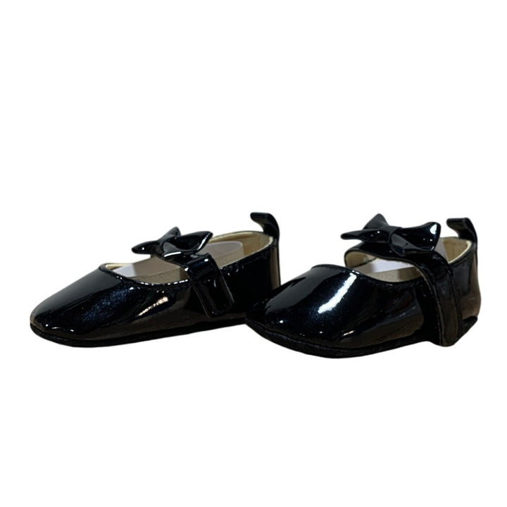Newborn Baby Girls Size 1 Shiny Black Patent Leather Mary Jane Bow Infant Shoes