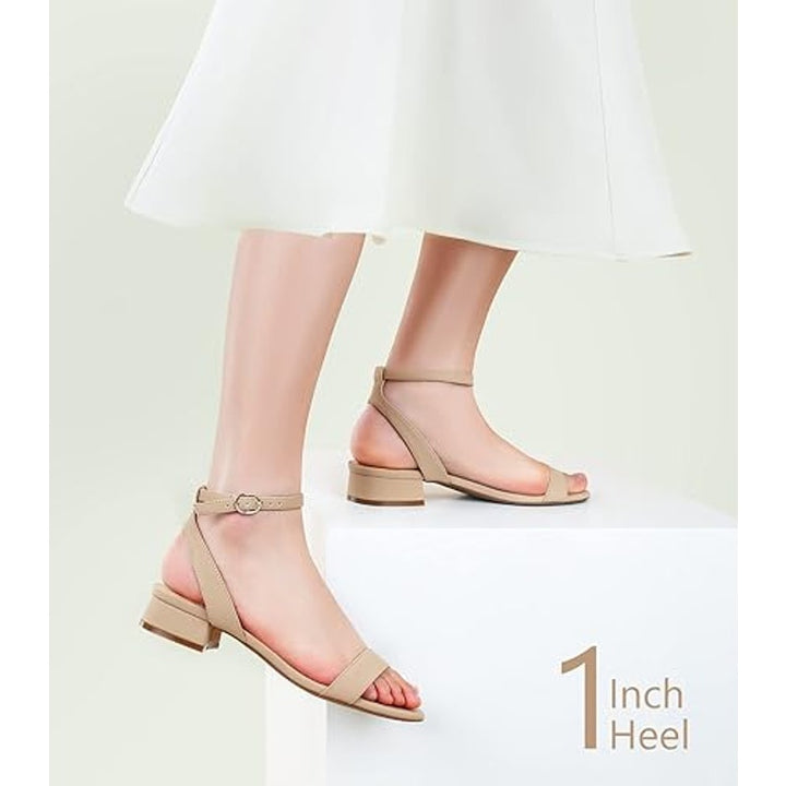 Ankis Womens Size 10 Nude Tan Open Toe Ankle Strap Low 1" Heel Sandals Shoes