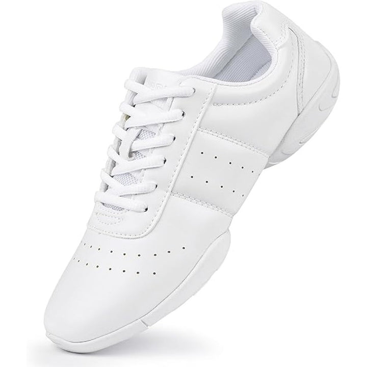 Smapavic Womens Size 9.5 White Faux Leather Lace Up Athletic Cheer Sneaker Shoes