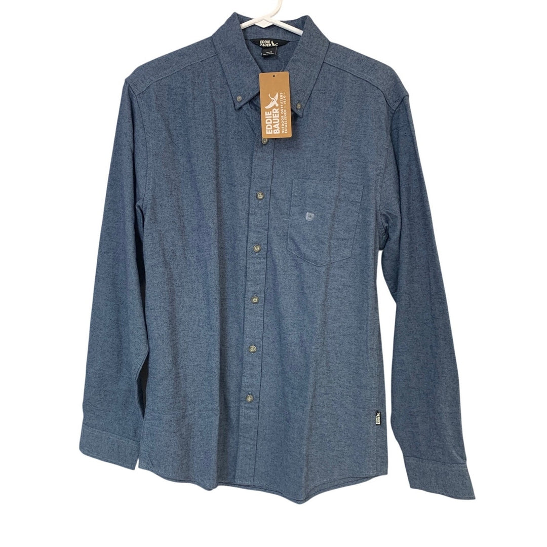 New Eddie Bauer Mens Small Blue Long Sleeve Eddies Field Flannel Button Up Shirt