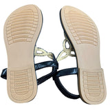 Womens Size 7.5 Black Flats Sandals Braided T Strap Round Open Toe Shoes