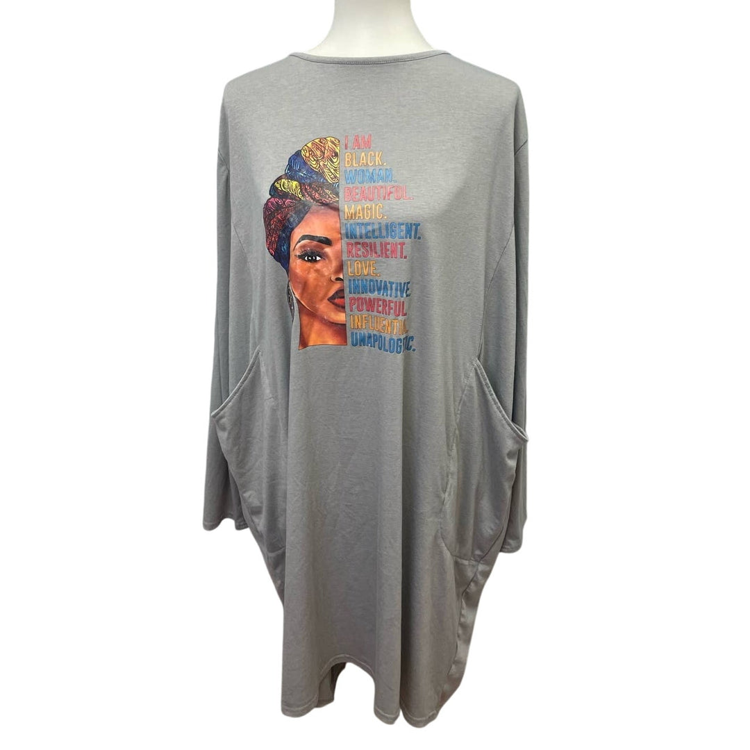 I Am Black Woman XL Beautiful Magic Love Long Sleeve Large Pocket T-Shirt Dress