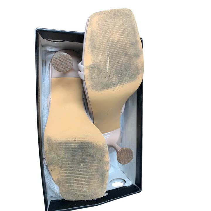 Idifu Womens Size 9 Pinkish Tan Open Toe 4" Heel Slide On Strappy Sandals Shoes