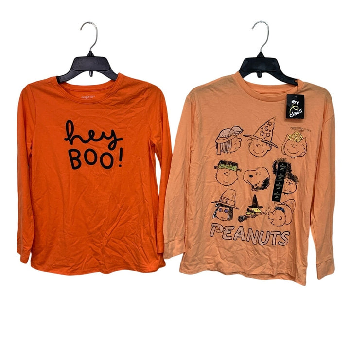 Lot of 2 Cat &amp; Jack Art Class Girls Large Peanuts Long Sleeve Halloween T Shirts