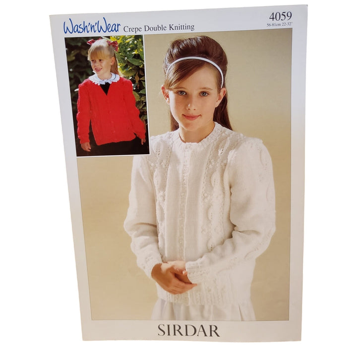 New Sirdar 4059 Wash N Wear Crepe Double Knitting Child Cardigan Sweater Pattern