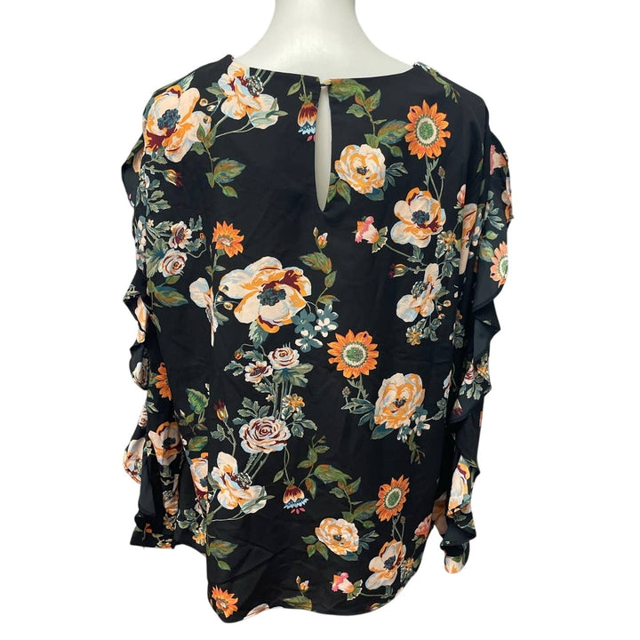 New NWT Ava &amp; Viv 1X Long Ruffled Sleeve 100% Polyester Flowy Floral Top Blouse