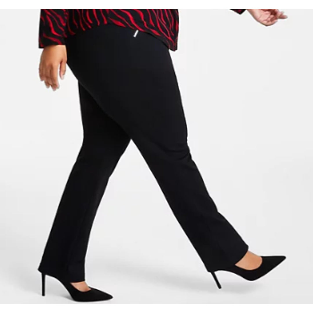 New INC Womens Plus Size 28W High Rise Pull-On Straight-Leg Black Ponte Pants