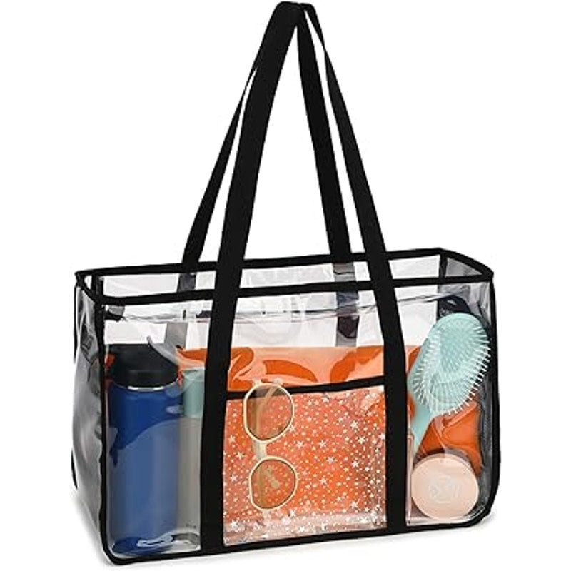 New Fammart Black Nylon Trim Large Clear Stadium Approved Zip Closure Beach Bag