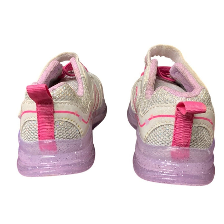 Yeskis Toddler Girls Size 8 Silver Pink Sneakers Hook Loop Close Light Up Shoes