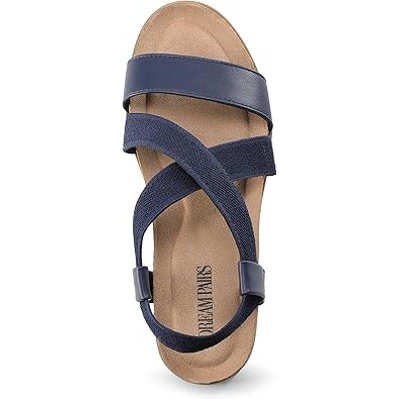 New Dream Pairs Womens 9 Navy Blue Elastic Strap Open Toe Comfort Sandal Shoes