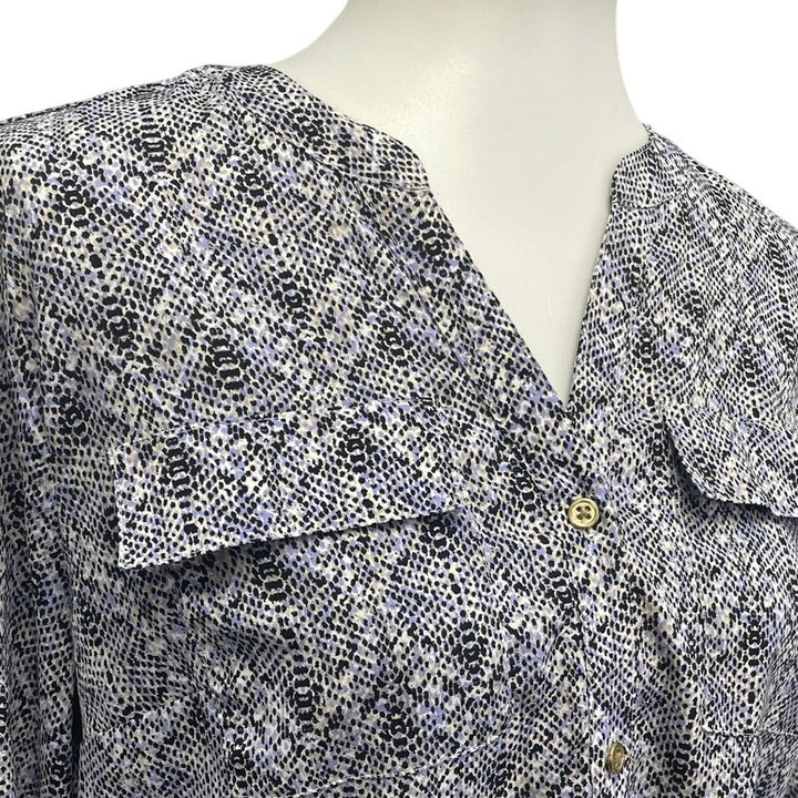 212 Collection Womens Medium 100% Polyester Long Sleeve Button Up Snake Blouse