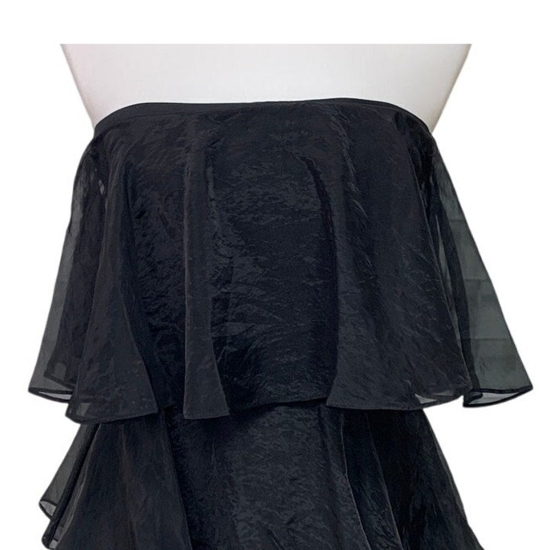 American Eagle Womens Medium Strapless Black Sheer Ruffled Tiered Mini Dress